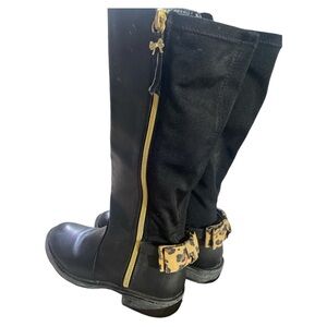 Bestseyville Black Boots Knee-High Gold Zippers Kids Size 1